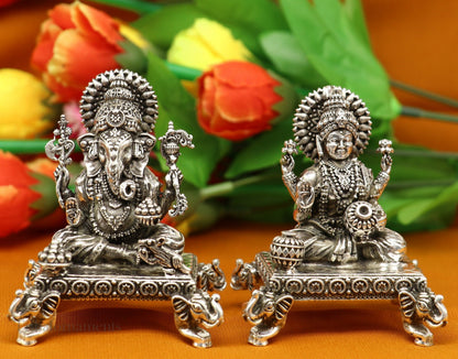 925 Sterling silver handmade customized Hindu idols Laxmi and Ganesha statue, puja article figurine, home décor Diwali puja gift art226 - TRIBAL ORNAMENTS
