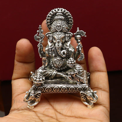 925 Sterling silver handmade customized Hindu idols Laxmi and Ganesha statue, puja article figurine, home décor Diwali puja gift art226 - TRIBAL ORNAMENTS