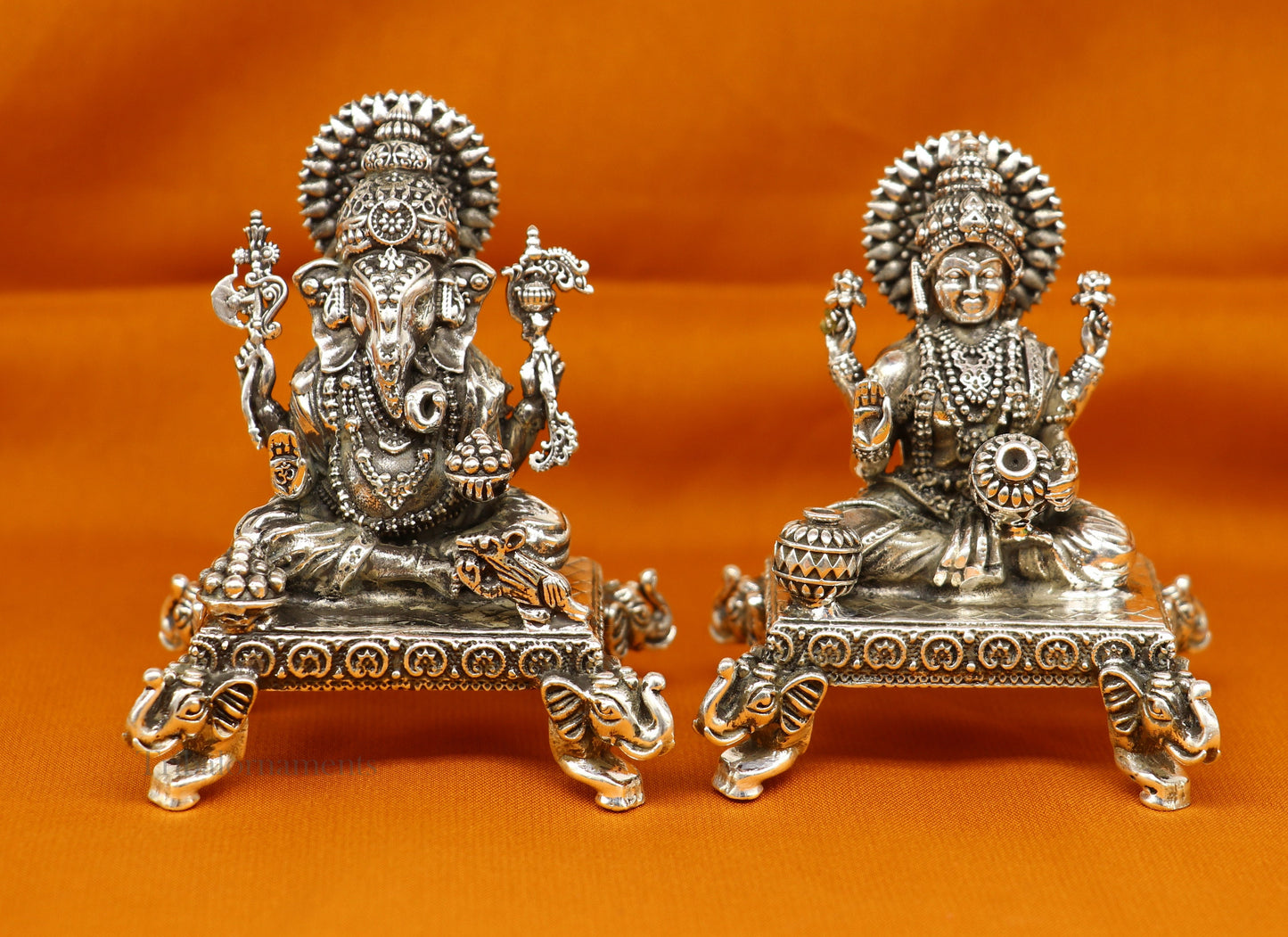 925 Sterling silver handmade customized Hindu idols Laxmi and Ganesha statue, puja article figurine, home décor Diwali puja gift art226 - TRIBAL ORNAMENTS