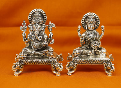 925 Sterling silver handmade customized Hindu idols Laxmi and Ganesha statue, puja article figurine, home décor Diwali puja gift art226 - TRIBAL ORNAMENTS