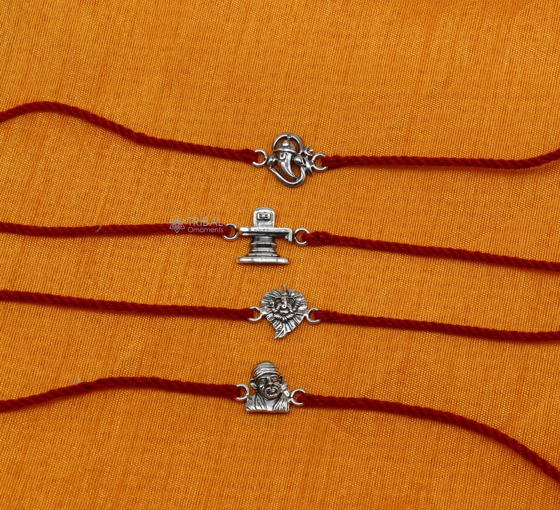 925 sterling silver handmade Unique god Shiva lingam /Ganesha/sai baba/ idols pendant Rakhi Bracelet, Exclusive Rakshabandhan gift rk308 - TRIBAL ORNAMENTS
