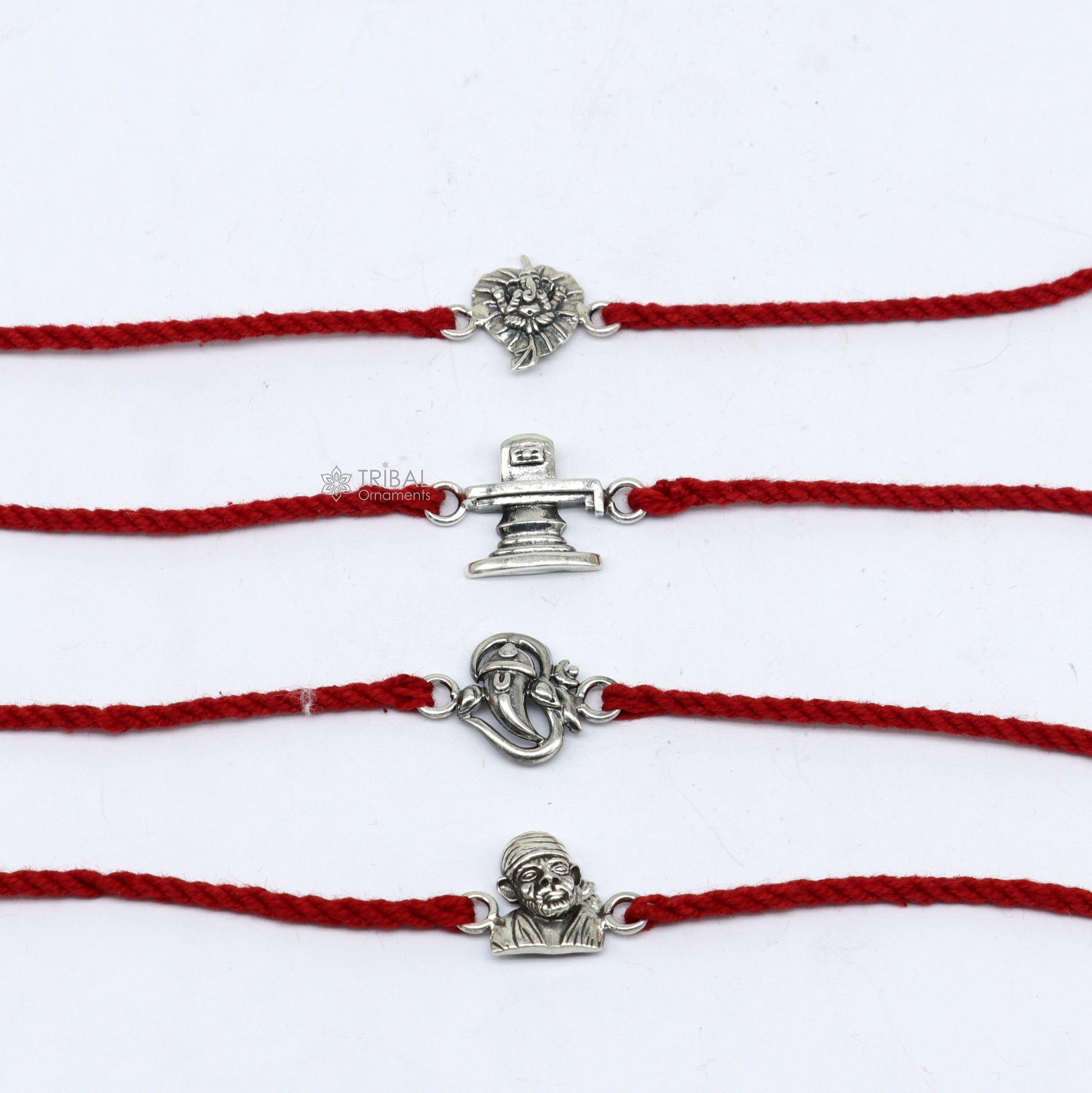 925 sterling silver handmade Unique god Shiva lingam /Ganesha/sai baba/ idols pendant Rakhi Bracelet, Exclusive Rakshabandhan gift rk308 - TRIBAL ORNAMENTS