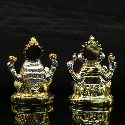 Goddess Laxmi or lord Ganesha Outside Gold or Silver Covering Inside Wax and Marble Silver Idol W7 - TRIBAL ORNAMENTS