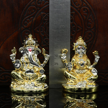 Goddess Laxmi or lord Ganesha Outside Gold or Silver Covering Inside Wax and Marble Silver Idol W7 - TRIBAL ORNAMENTS