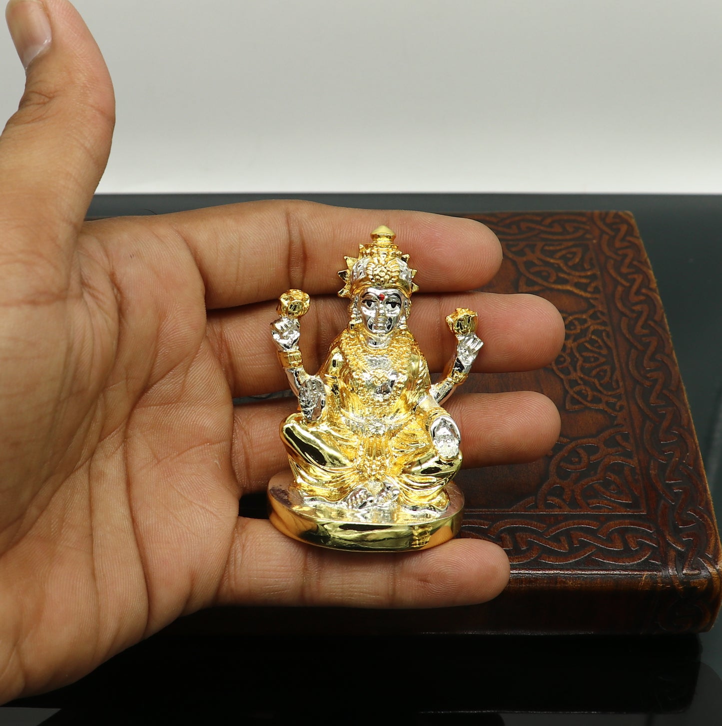 Goddess Laxmi or lord Ganesha Outside Gold or Silver Covering Inside Wax and Marble Silver Idol W7 - TRIBAL ORNAMENTS