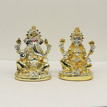 Goddess Laxmi or lord Ganesha Outside Gold or Silver Covering Inside Wax and Marble Silver Idol W7 - TRIBAL ORNAMENTS