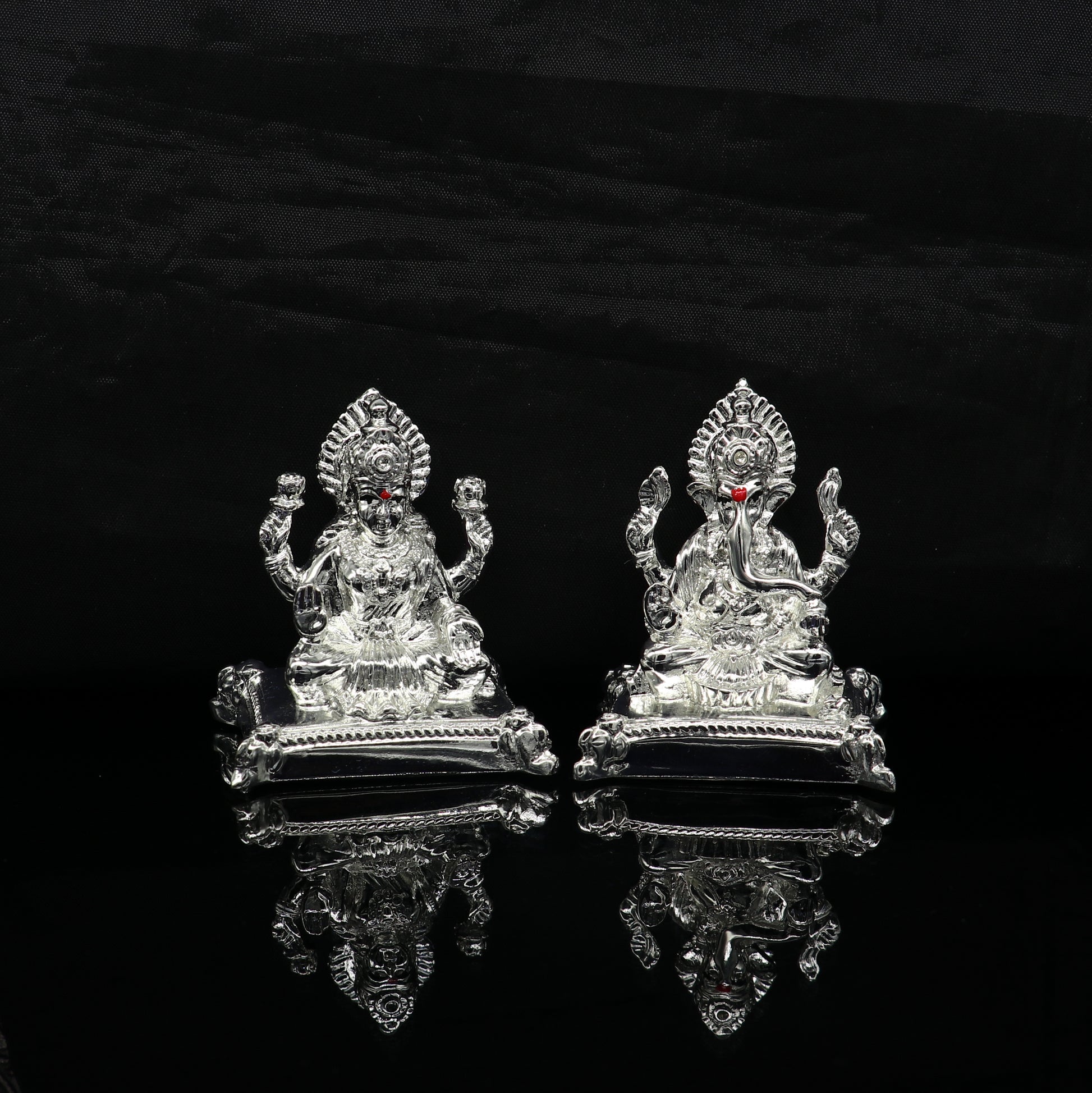 Goddess Laxmi or lord Ganesha Outside Silver Covering Inside Wax and Marble Silver Idol W8 - TRIBAL ORNAMENTS