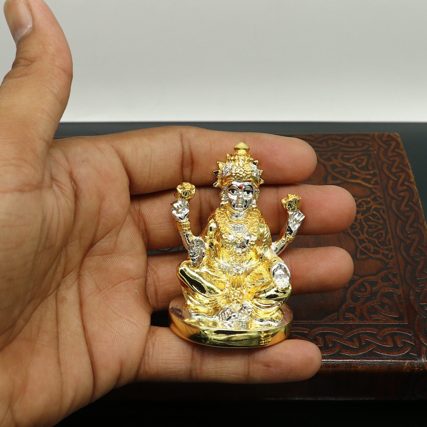 Goddess Laxmi Outside Gold or Silver Covering Inside Wax and Marble Silver Idol W6 - TRIBAL ORNAMENTS