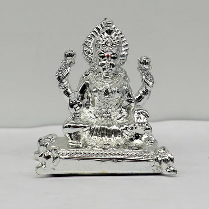 Silver goddess Laxmi Outside Silver Covering Inside Wax and Marble Silver Idol W5 - TRIBAL ORNAMENTS