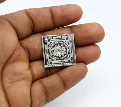 Sterling silver Shree Kubera Yantram, 3cm x 3cm, handcrafted divine yantram for wealth and prosperity, ideal for puja rituals.