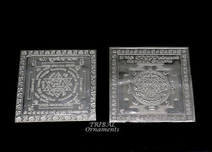Handmade 925 sterling silver idol of Shree Kubera Yantram for wealth and prosperity, used as a divine puja article.