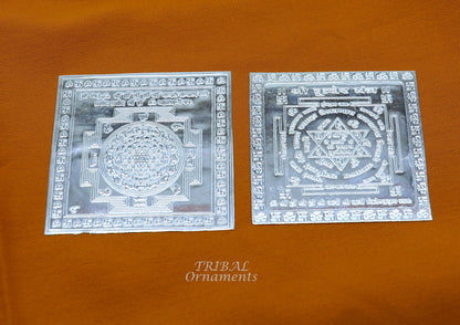Handmade 925 sterling silver idol of Shree Kubera Yantram, a divine Yantram for wealth and prosperity, used in puja rituals.