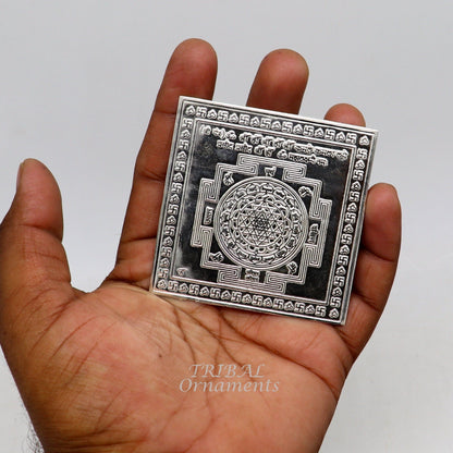 Handmade 925 sterling silver Shree Kubera Yantram idol for wealth and prosperity, used in puja rituals, by TRIBAL ORNAMENTS.
