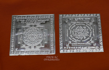 Handmade 925 sterling silver idol of Shree Kubera Yantram, a divine wealth and prosperity yantram for puja rituals.