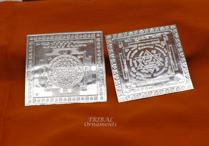 Handmade 925 sterling silver idol of Shree Kubera Yantram for wealth and prosperity, used as a divine puja article.