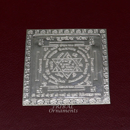 Handmade 925 sterling silver idol of Shree Kubera Yantram, a divine yantram for wealth and prosperity, used in puja rituals.