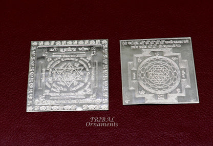 925 sterling silver handmade Shree Kubera Yantram idol for wealth and prosperity, divine Puja article with intricate design.