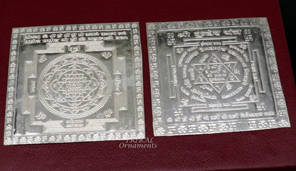 Handmade 925 sterling silver idol of Shree Kubera or Shri Yantram for wealth and prosperity, used as a divine puja article.