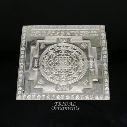 Handmade 925 sterling silver Shree Kubera Yantram idol for wealth and prosperity, used as a divine puja article.