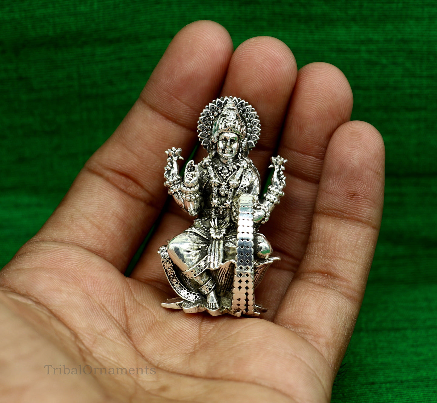 2" 925 Sterling silver handmade customized Hindu idols Lakshmi and Ganesha statue, puja article figurine, home décor Diwali puja art2122 - TRIBAL ORNAMENTS