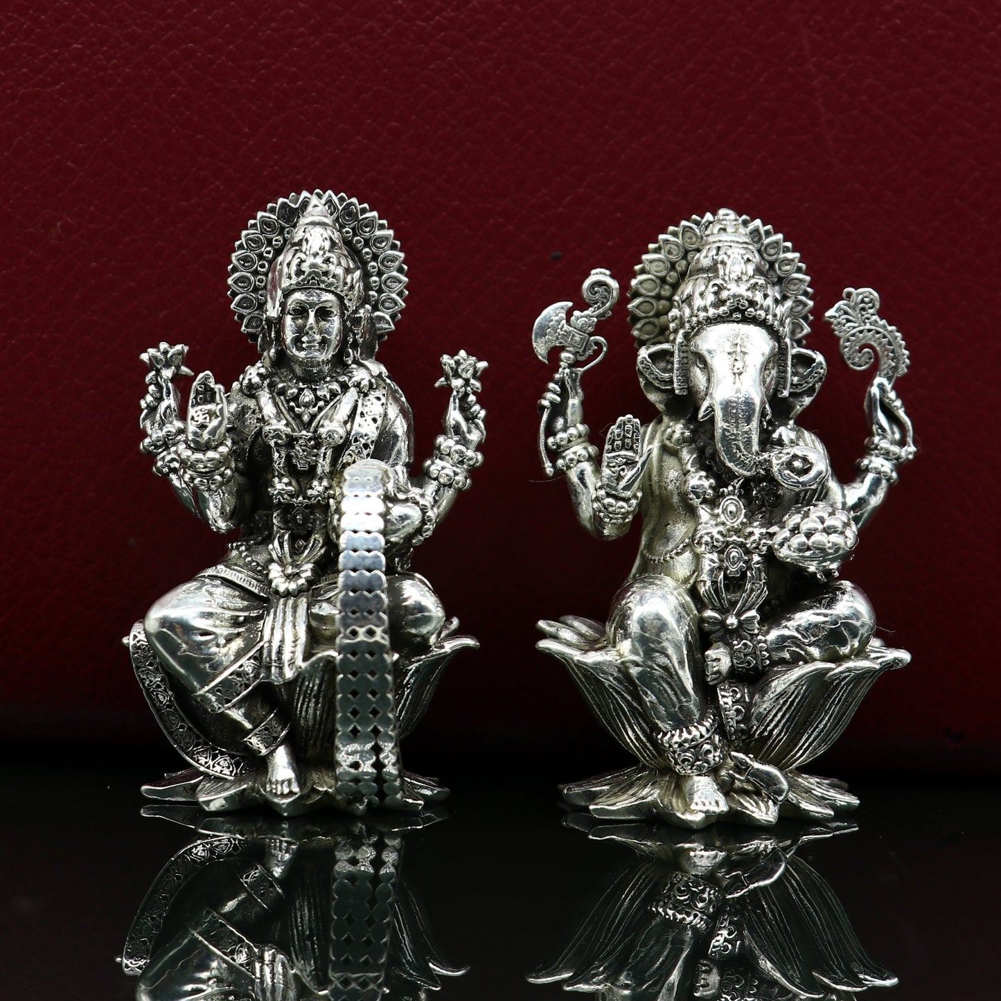 2" 925 Sterling silver handmade customized Hindu idols Lakshmi and Ganesha statue, puja article figurine, home décor Diwali puja art2122 - TRIBAL ORNAMENTS