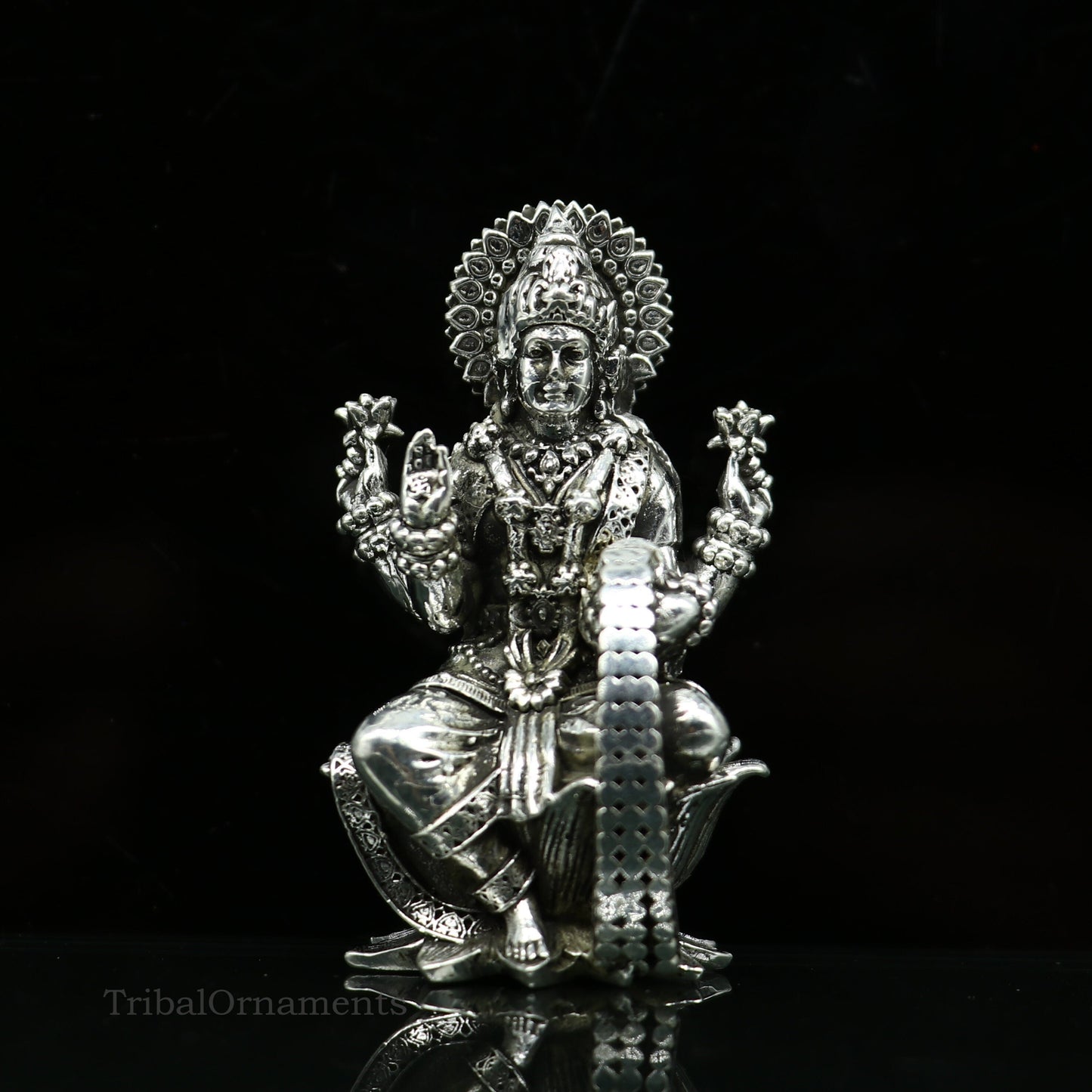 2" 925 Sterling silver handmade customized Hindu idols Lakshmi and Ganesha statue, puja article figurine, home décor Diwali puja art2122 - TRIBAL ORNAMENTS