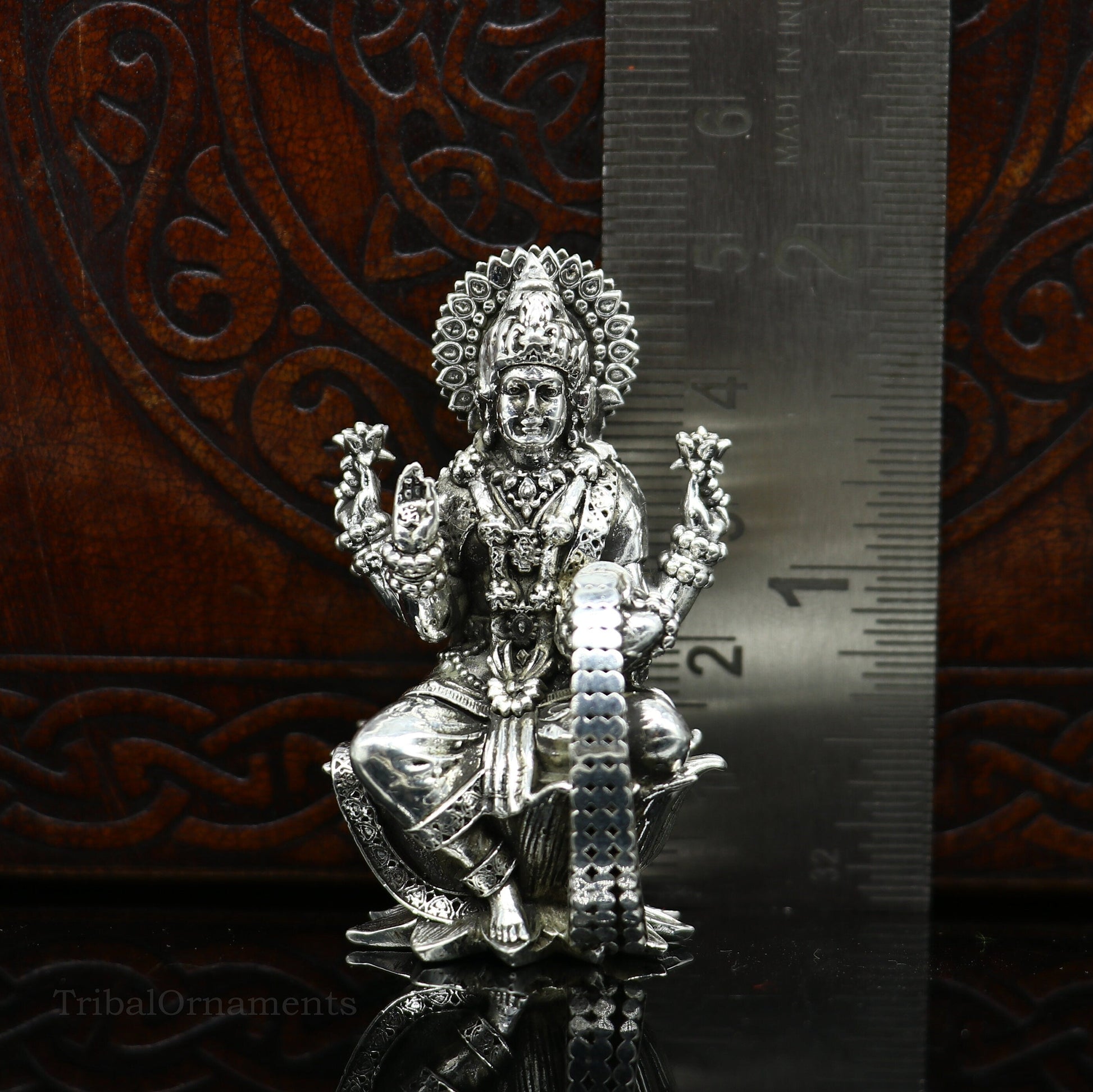 2" 925 Sterling silver handmade customized Hindu idols Lakshmi and Ganesha statue, puja article figurine, home décor Diwali puja art2122 - TRIBAL ORNAMENTS