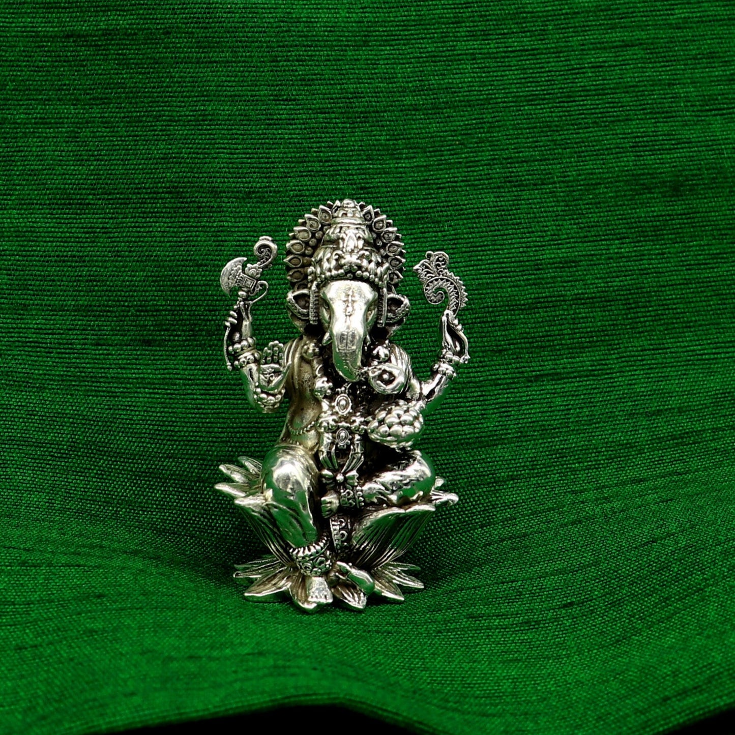 2" 925 Sterling silver handmade customized Hindu idols Lakshmi and Ganesha statue, puja article figurine, home décor Diwali puja art2122 - TRIBAL ORNAMENTS
