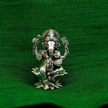 2" 925 Sterling silver handmade customized Hindu idols Lakshmi and Ganesha statue, puja article figurine, home décor Diwali puja art2122 - TRIBAL ORNAMENTS