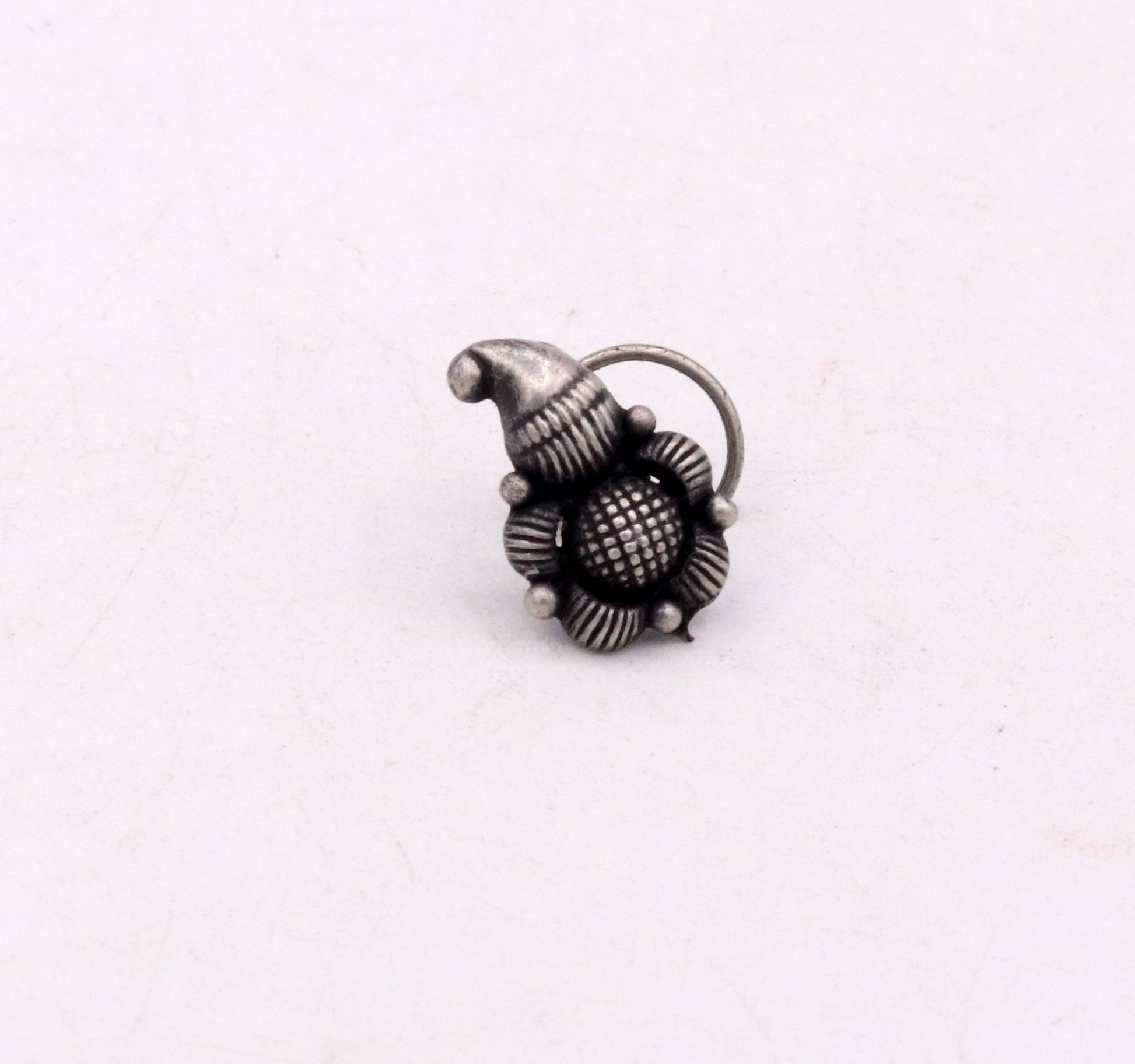 925 STERLING SILVER VINTAGE MANGO SHAPE FLOWER DESIGN NOSE PIN U BAND TRIBAL JEWELRY NP13 - TRIBAL ORNAMENTS