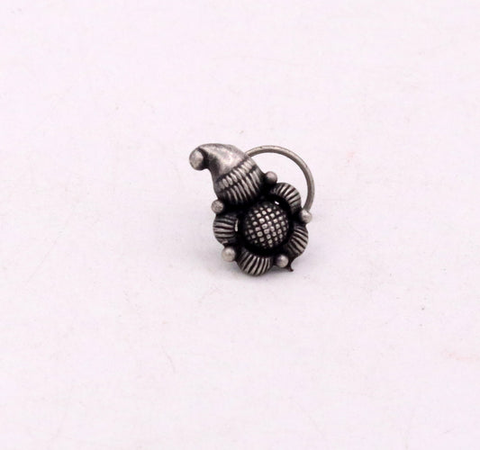925 STERLING SILVER VINTAGE MANGO SHAPE FLOWER DESIGN NOSE PIN U BAND TRIBAL JEWELRY NP13 - TRIBAL ORNAMENTS