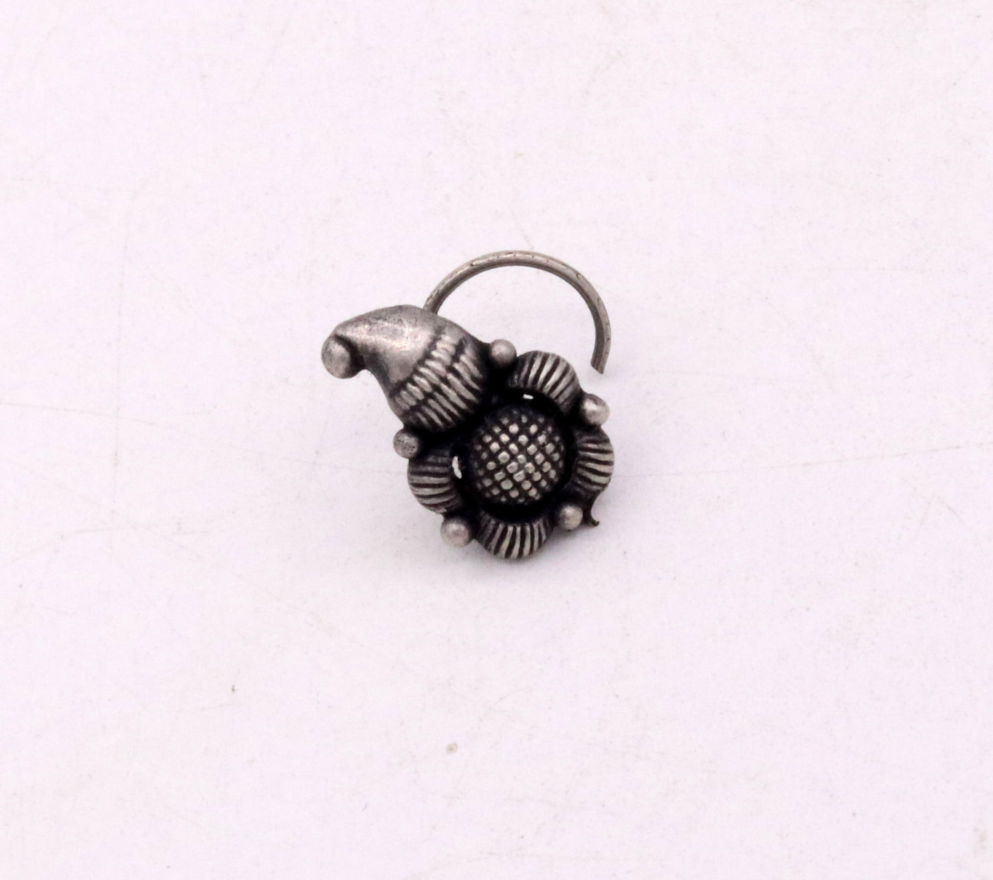 925 STERLING SILVER VINTAGE MANGO SHAPE FLOWER DESIGN NOSE PIN U BAND TRIBAL JEWELRY NP13 - TRIBAL ORNAMENTS