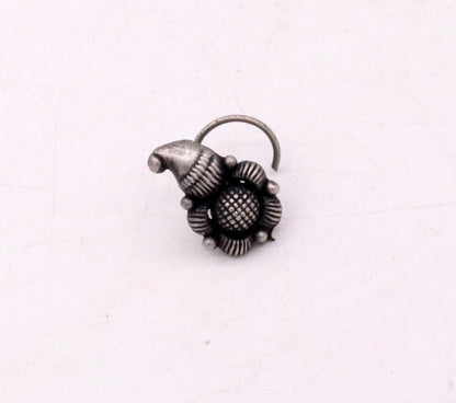 925 STERLING SILVER VINTAGE MANGO SHAPE FLOWER DESIGN NOSE PIN U BAND TRIBAL JEWELRY NP13 - TRIBAL ORNAMENTS