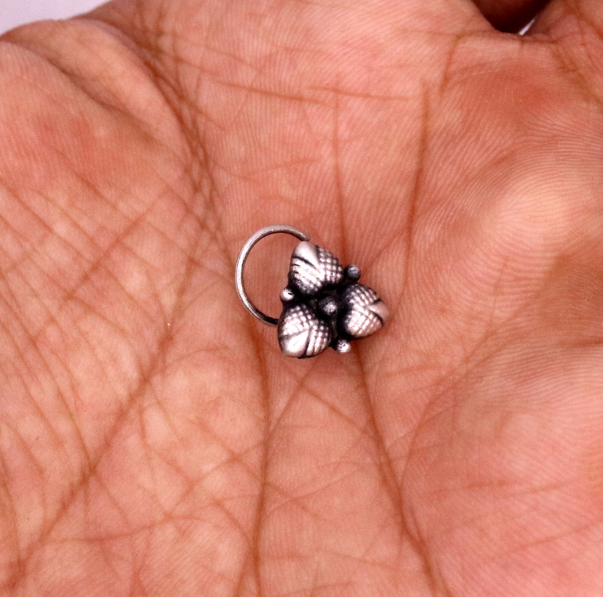 TREE LEAF FLOWER DEIGN 925 STERLING SILVER NOSE PIN U BAND HANDMADE SILVER TRIBAL JEWELRY NP23 - TRIBAL ORNAMENTS