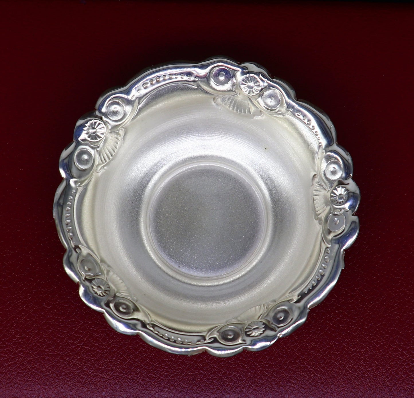 Handcrafted 999 fine silver lightweight bowl with intricate design, ideal for puja and silver utensils, by Tribal Ornaments.