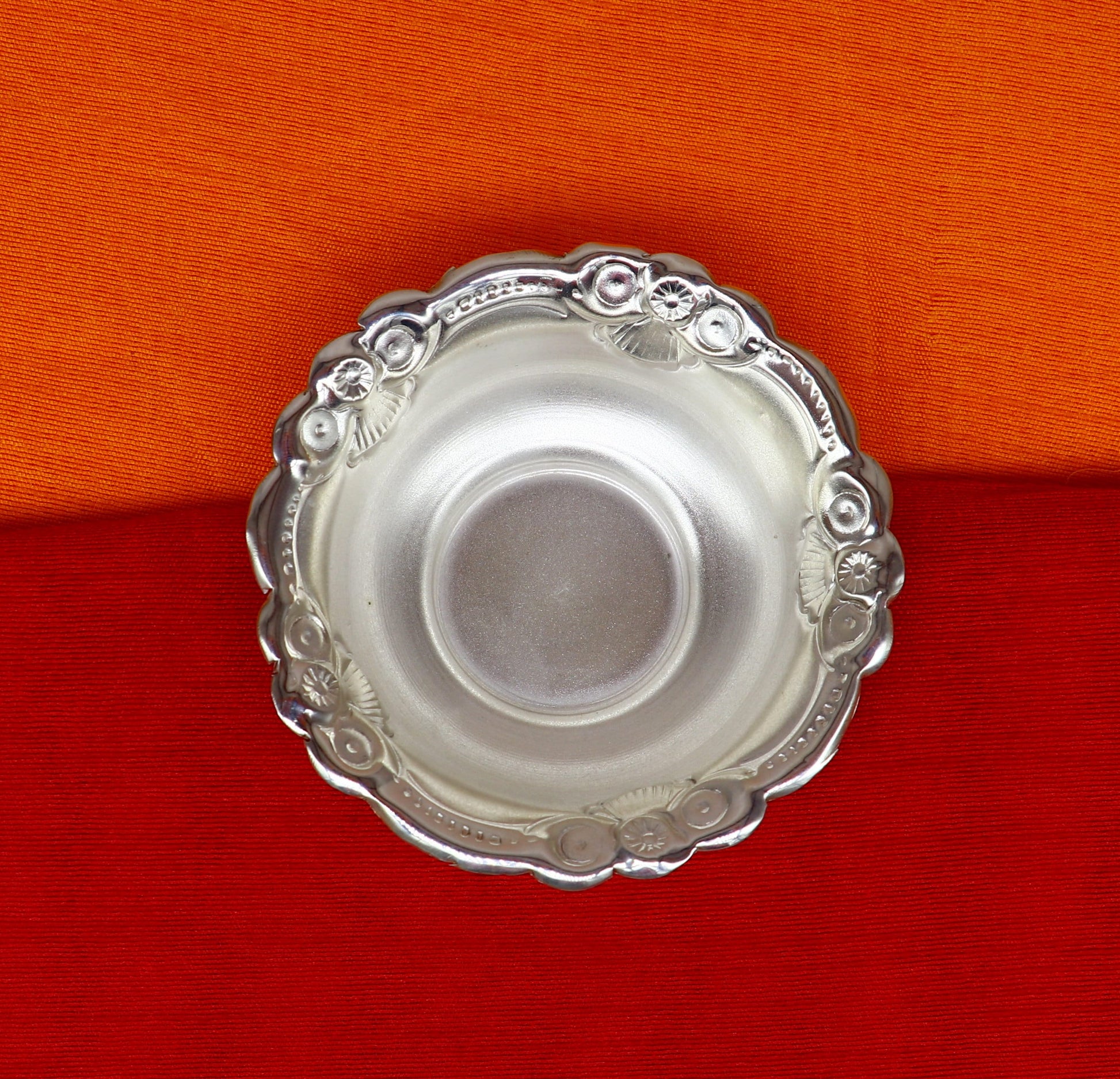 Handcrafted lightweight 999 fine silver bowl from Tribal Ornaments, ideal for puja utensils and silver vessel baby set.
