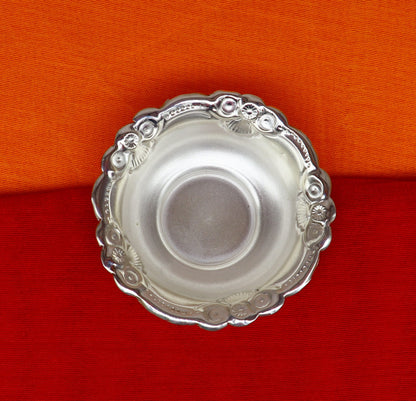 Handcrafted lightweight 999 fine silver bowl from Tribal Ornaments, ideal for puja utensils and silver vessel baby set.
