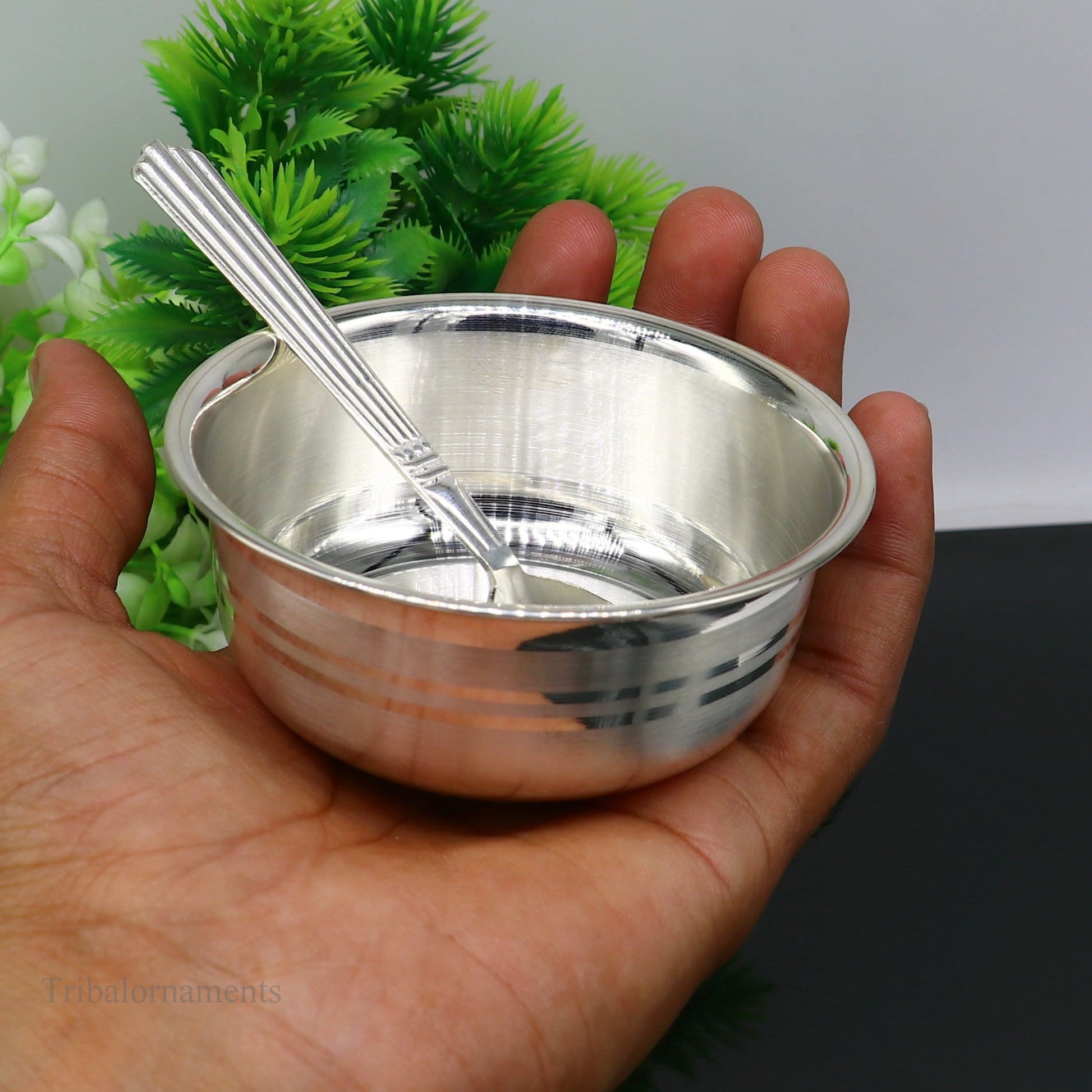 999 fine solid silver handmade small bowl for baby food, pure silver vessels, silver utensils, home and kitchen accessories India sv222 - TRIBAL ORNAMENTS