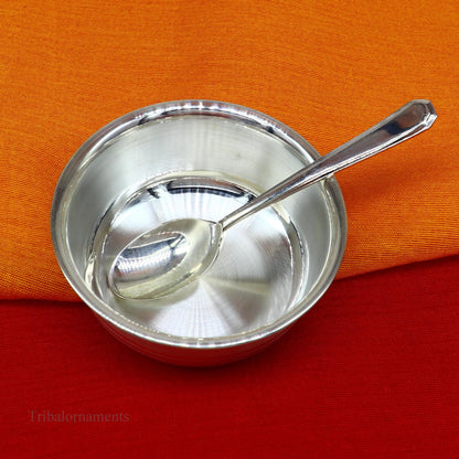 999 fine solid silver handmade small bowl for baby serving, pure silver vessel, silver utensils, home kitchen accessories puja bowl sv223 - TRIBAL ORNAMENTS