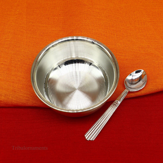 999 fine solid silver handmade small bowl for baby serving, pure silver vessel, silver utensils, home kitchen accessories puja bowl sv224 - TRIBAL ORNAMENTS