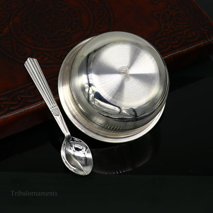 999 fine solid silver handmade small bowl for baby serving, pure silver vessel, silver utensils, home kitchen accessories puja bowl sv224 - TRIBAL ORNAMENTS