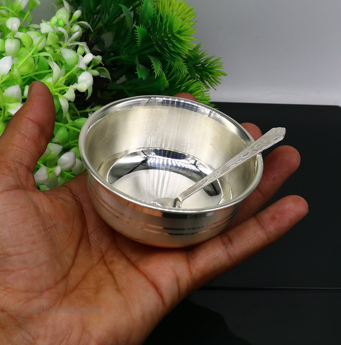 999 fine solid silver handmade small bowl for baby serving, pure silver vessel, silver utensils, home kitchen accessories puja bowl sv226 - TRIBAL ORNAMENTS