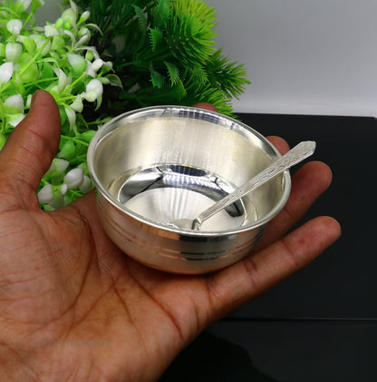 999 fine solid silver handmade small bowl for baby serving, pure silver vessel, silver utensils, home kitchen accessories puja bowl sv226 - TRIBAL ORNAMENTS