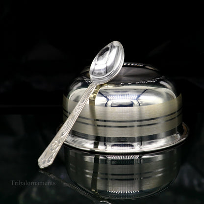 999 fine solid silver handmade small bowl for baby serving, pure silver vessel, silver utensils, home kitchen accessories puja bowl sv226 - TRIBAL ORNAMENTS