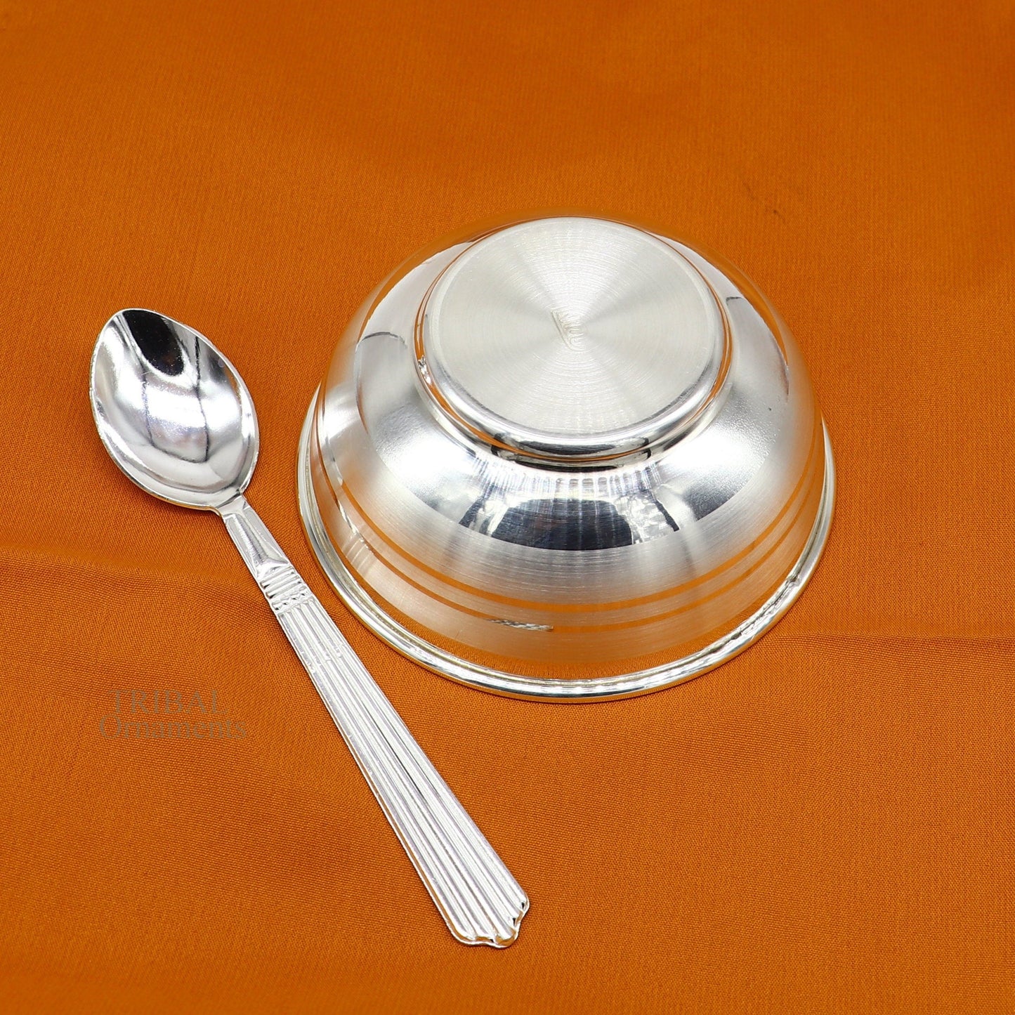 999 pure sterling silver handmade solid silver bowl and spoon, healthy serving bowl, silver vessels, baby serving utensils baby set sv261 - TRIBAL ORNAMENTS