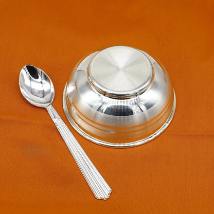 999 pure sterling silver handmade solid silver bowl and spoon, healthy serving bowl, silver vessels, baby serving utensils baby set sv261 - TRIBAL ORNAMENTS