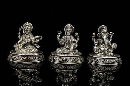 2.3" heights 925 Sterling silver handmade Hindu idols Laxmi, Ganesha and Saraswati statue, puja article figurine, best Diwali puja  art - TRIBAL ORNAMENTS