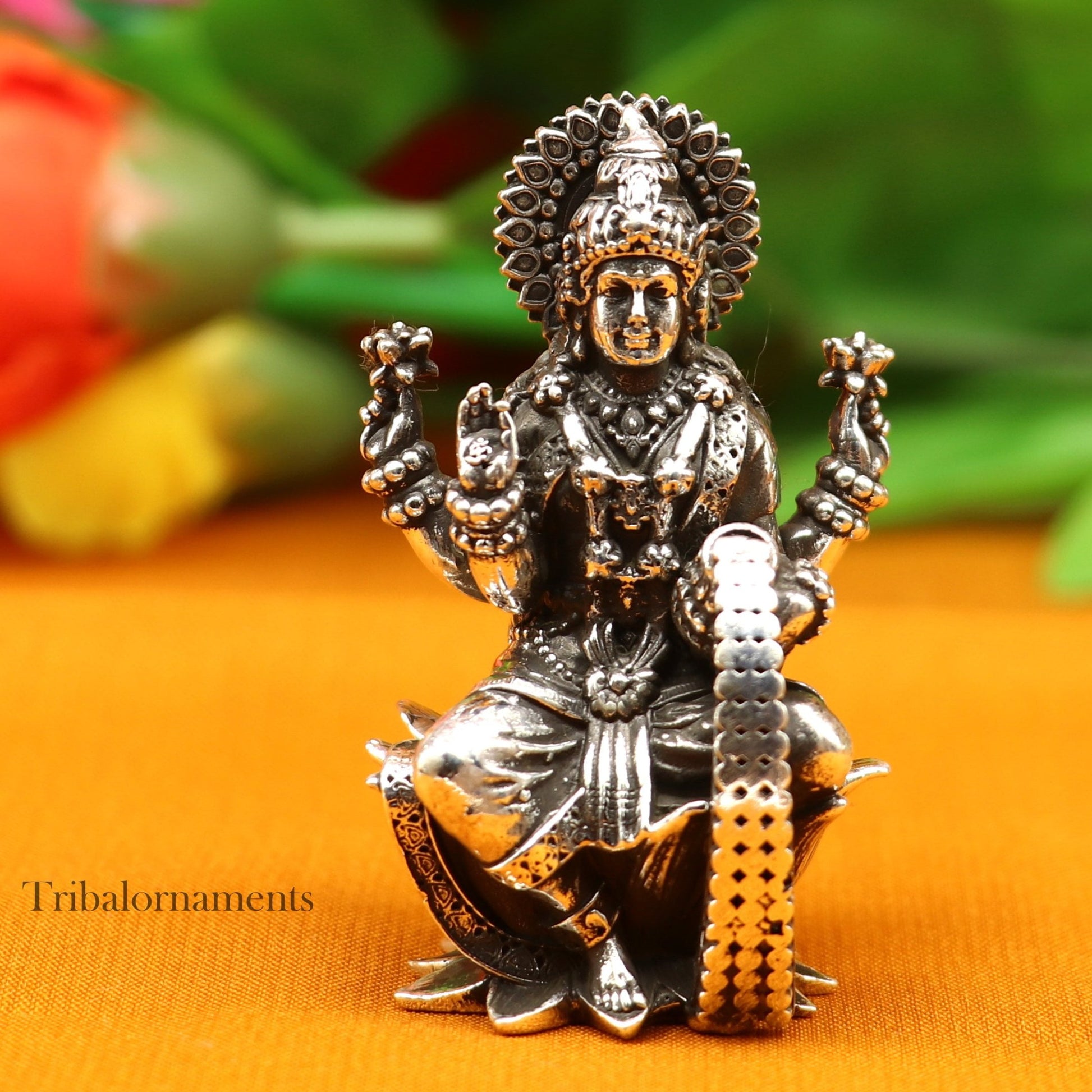 2." 925 Sterling silver handmade Hindu idols Laxmi, Ganesha and Saraswati statue, puja article figurine, best Diwali festival puja art55 - TRIBAL ORNAMENTS