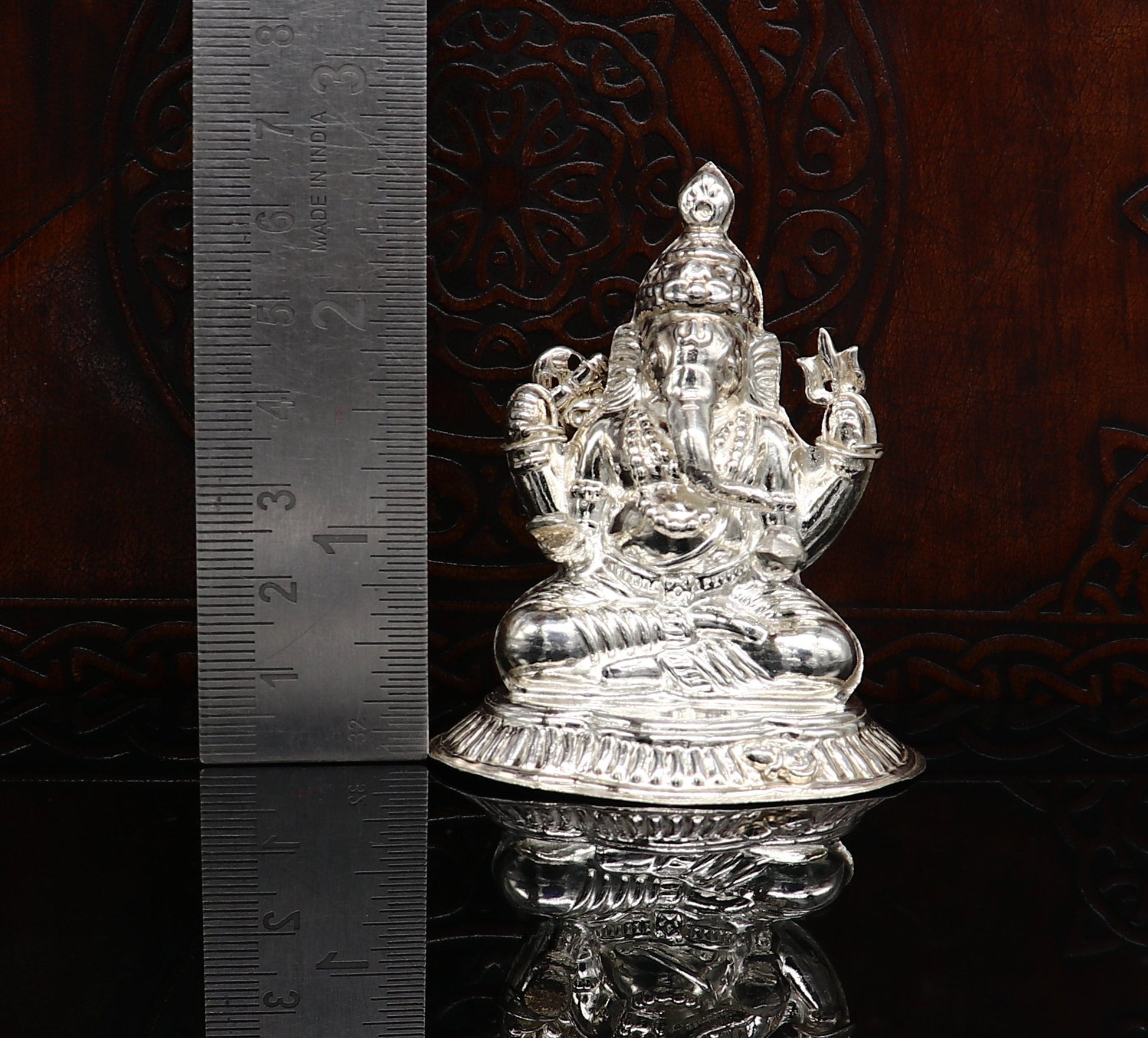 Lord Ganesha With Stand or Bazot, fabulous Sterling silver ganesha statue figurine for home temple diwali puja article utensils su376 - TRIBAL ORNAMENTS