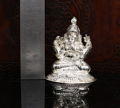 Lord Ganesha With Stand or Bazot, fabulous Sterling silver ganesha statue figurine for home temple diwali puja article utensils su376 - TRIBAL ORNAMENTS